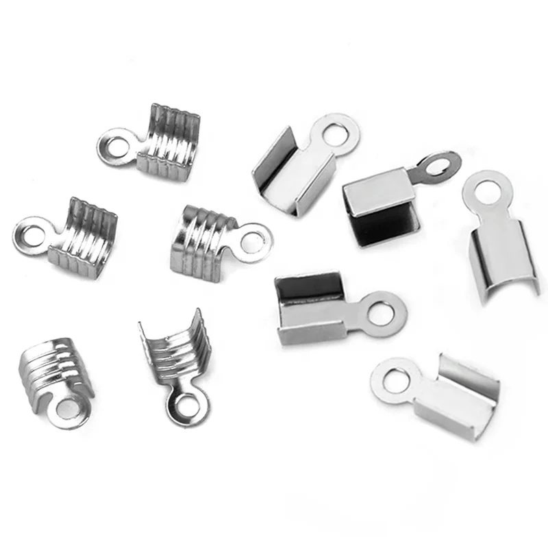 

Stainless Steel Cove Clasps Cord End Caps String Band Leather Crimp Bead Connectors For Jewelry Making DIY Metal Supplies