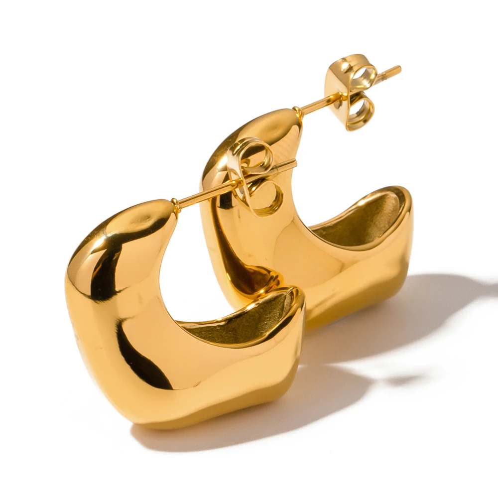 

J&D Luxury Stainless Steel Handmade Earrings Jewelry Women 18K Gold Plated Hollow Irregular CC Earrings