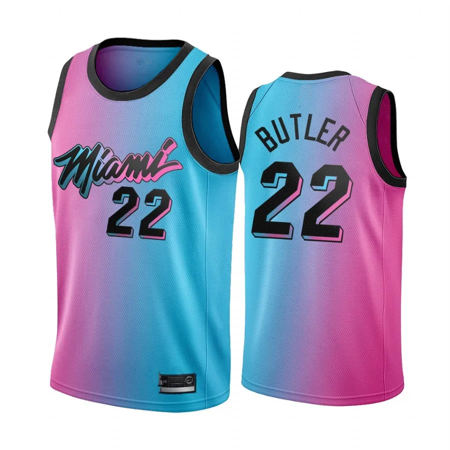 

Miami city Heat Blue Pink City Edition 13 Bam Adebayo 14 Tyler Herro 22 Jimmy Butler Vice 2020-21 Jersey