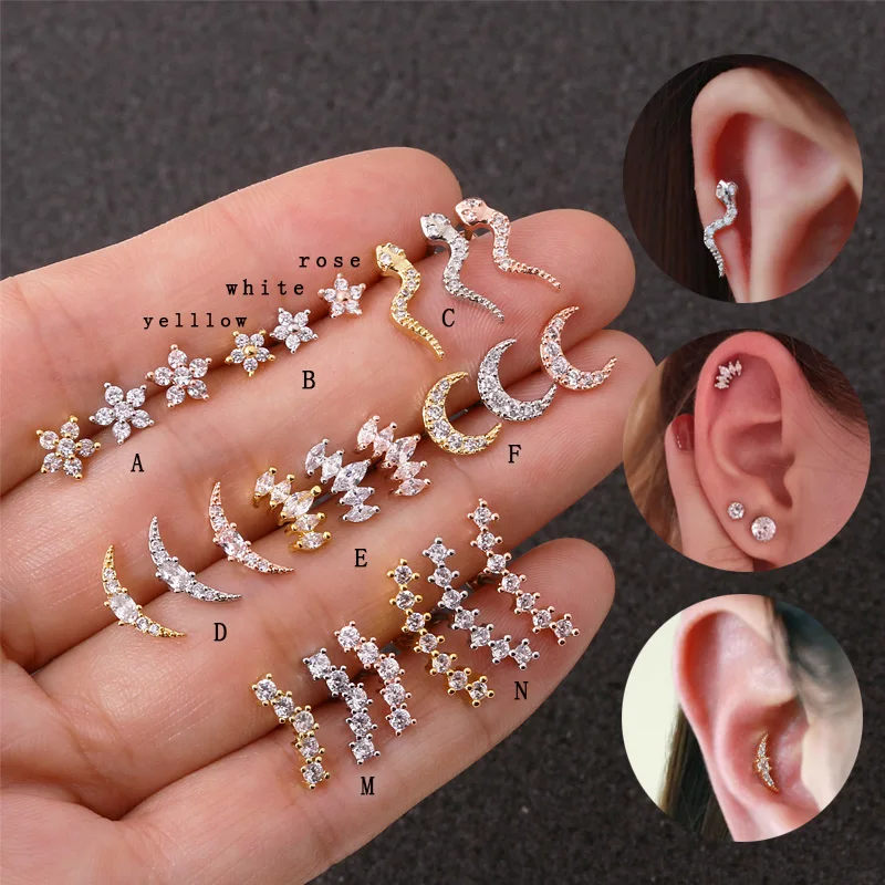 

Mixed 3 colors Silver Rose Gold Curved Stainless Steel Bar Ear Piercing Jewelry Flower Crown Tragus Daith Piercing earring, Silver,yellow gold/rose gold