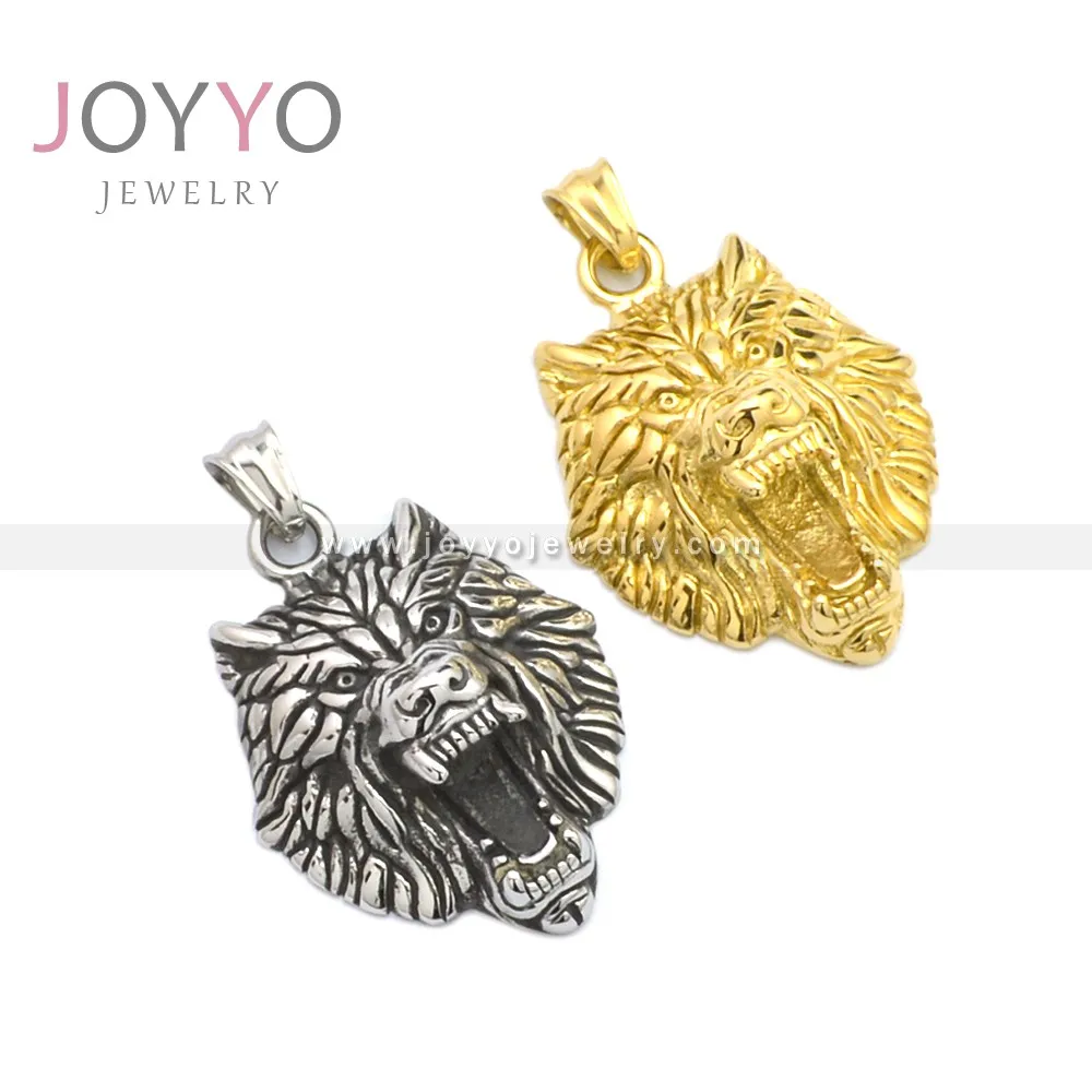 

316 Stainless Steel Gold Lion Head Pendant Gold Heavy Metal Rock Punk Style lion Pendant