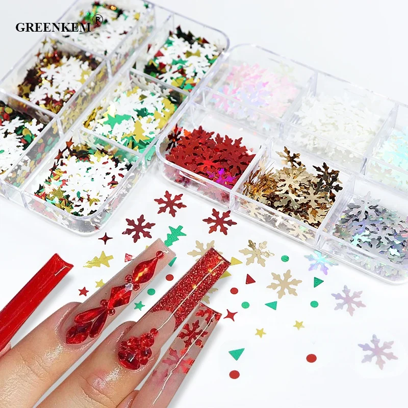 

Christmas Nail Sequins Stickers Glitter Gold Silver Powder Snowflake Shaped Letters Laser Flashing for Nails Art DIY Decorative, Picture shown