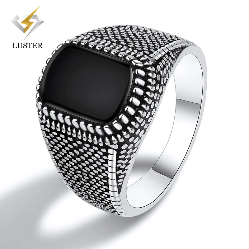 

Luster Jewelry Turkey style black agate onyx stone 925 sterling silver engagement wedding rings for men