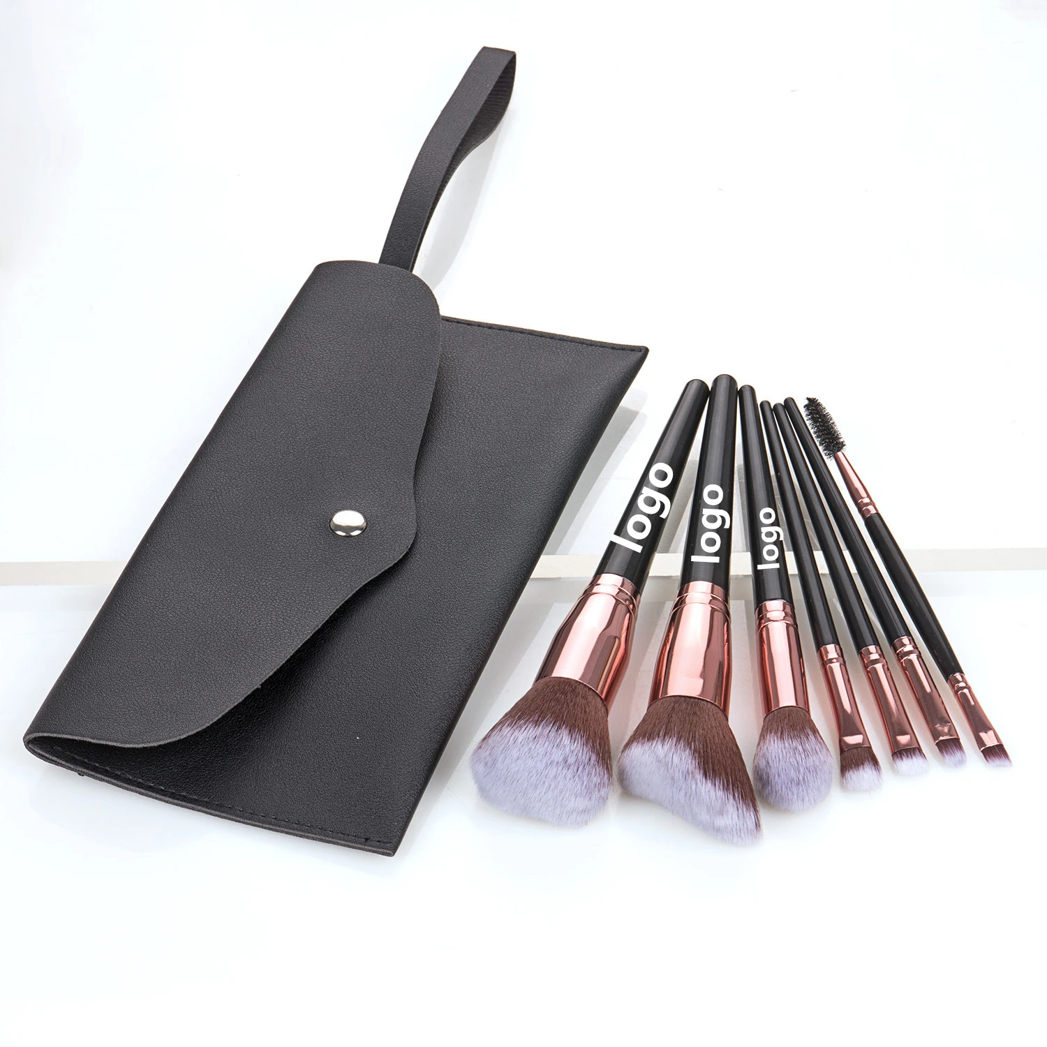

2021 New Style Custom Logo 10pieces Pink Makeup Brushes Set Private Label Rose Vegan Make up Brush Set wood handle with Bag