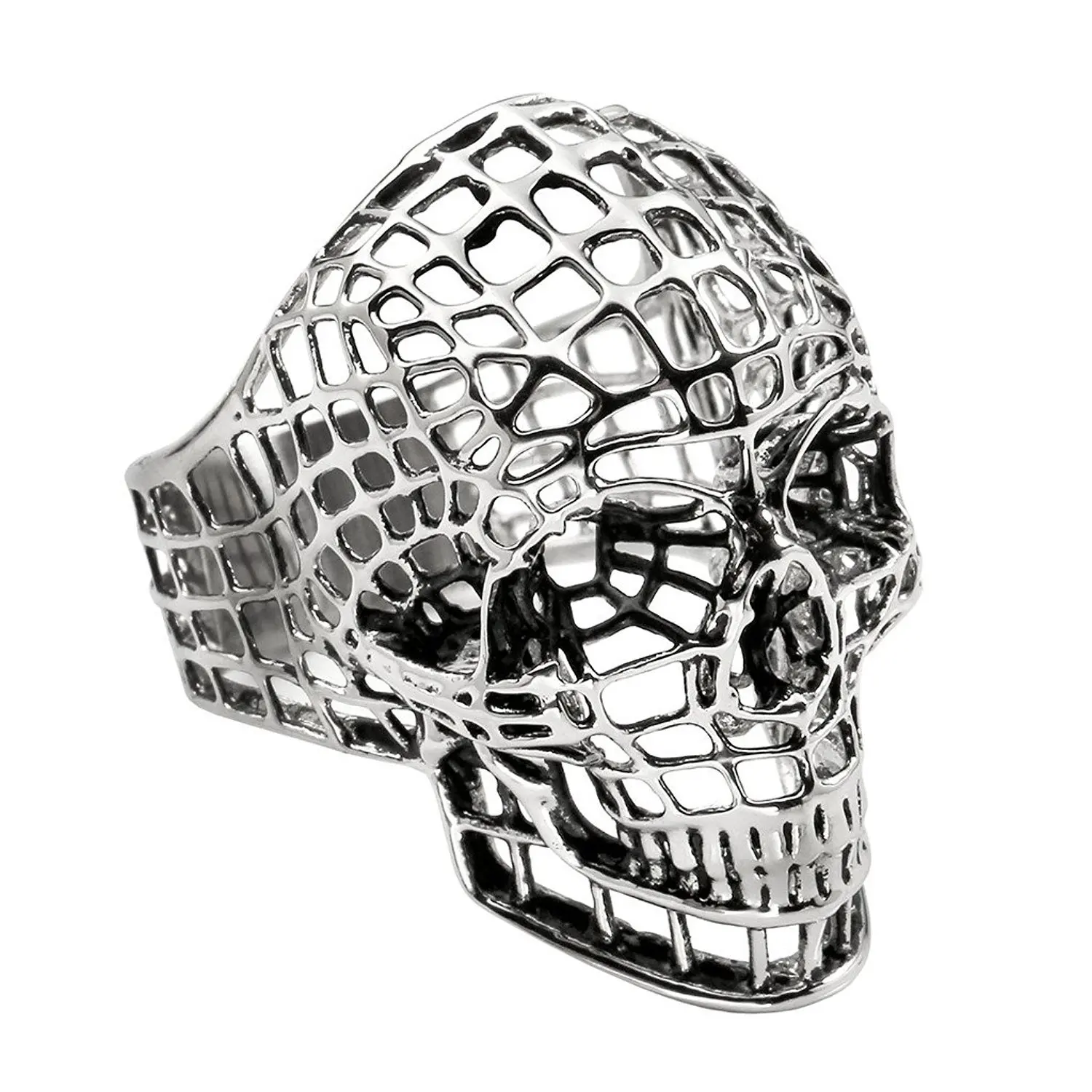 

New Design Hollow Skull Vintage Trendy Hipjhop Fashion Jewelry Silver Stainless Steel Ring Men Ring