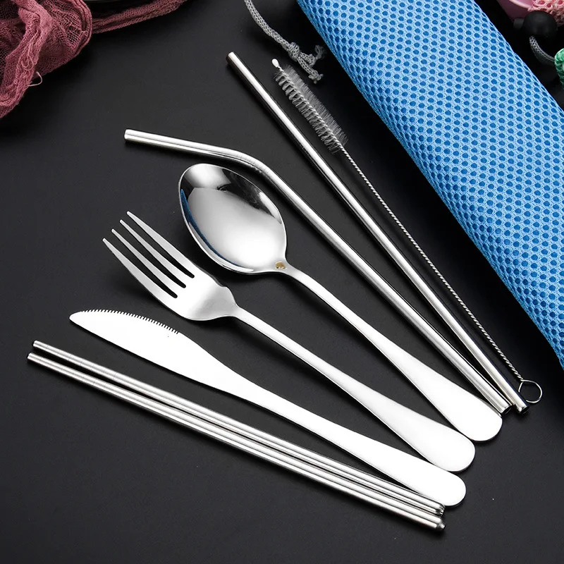 

Retail And Wholesale Good Quality 304 Food Grade Stainless Steel 7 Pieces Set Portable Tableware Set Dinnerware