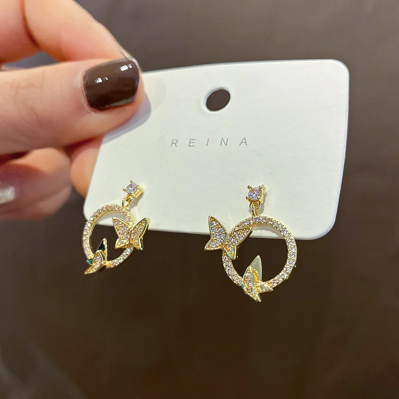 

fashion trendy jewelry crystal butterfly stud earring