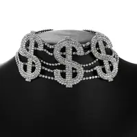 

2020 New Fashion Luxury Full Big Rhinestone Crystal Statement Necklace Women Chokers Chunky US Dollar Diamond Choker Necklace