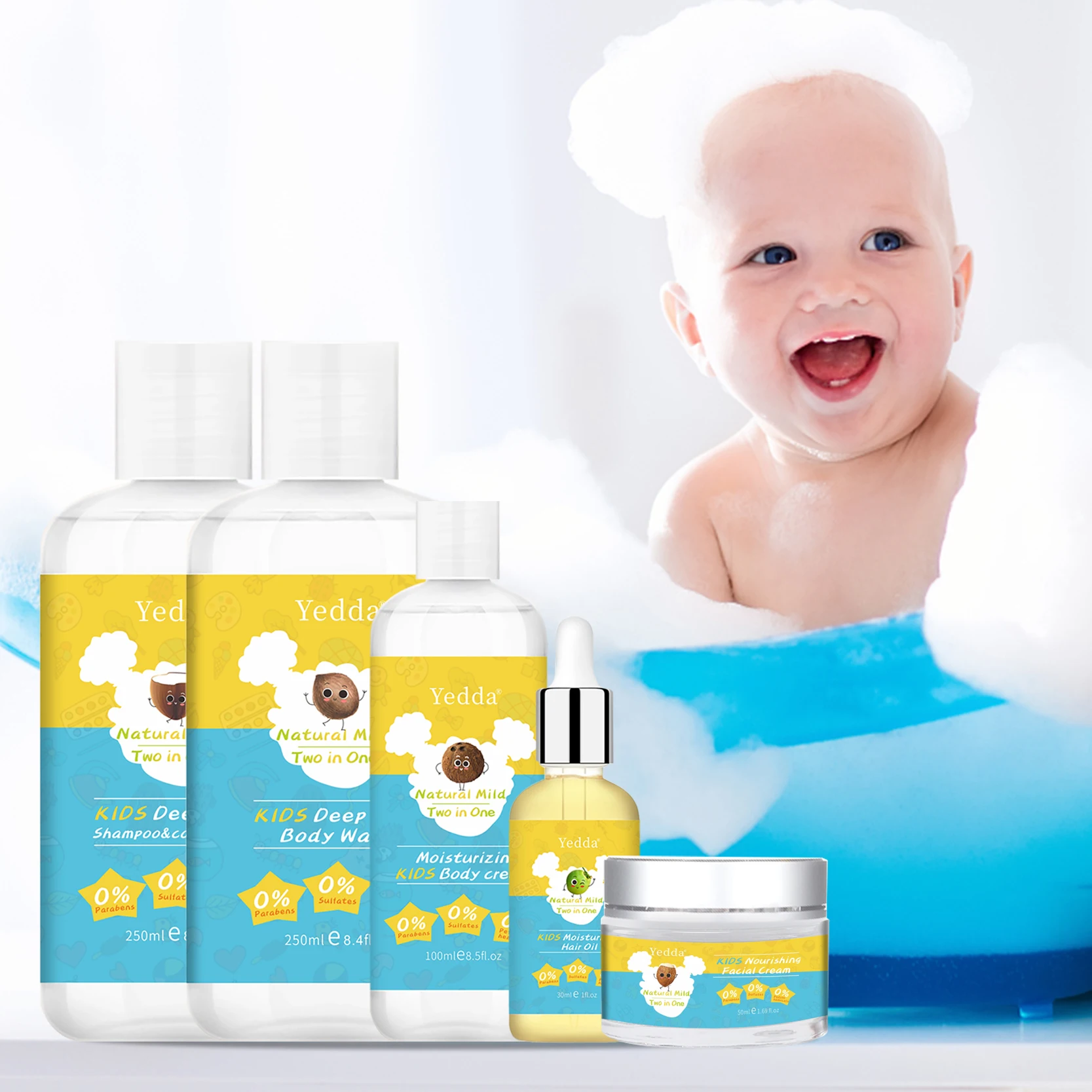 

250ml organic kids hair shampoo and conditioner set for children's curly hair to nourish and smoothly prevent skin damage, White cream