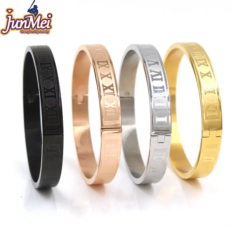 

JUNMEI many colors option stainless steel simple sports bracelets for fashion couple students men, Silver gold rose gold and black