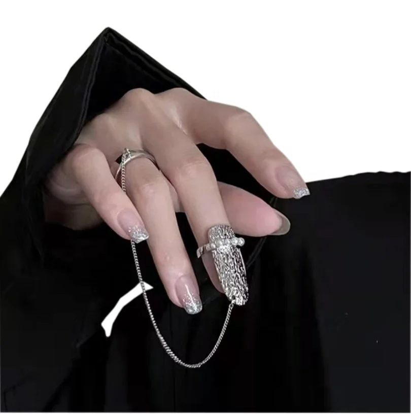 

Fashionable Personalized chain pearl Finger nail ring 2pcs set for Women, White