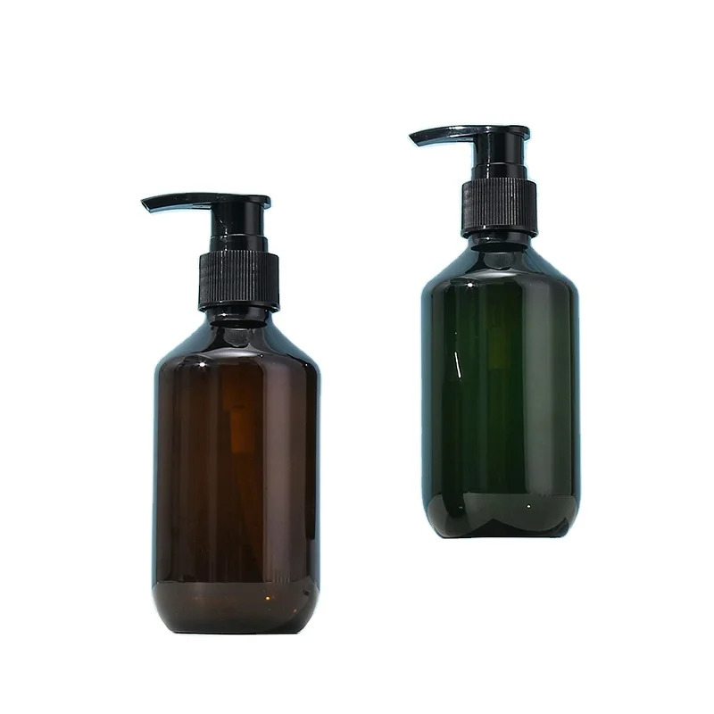 

Stock Factory price 200ml transparent amber green empty shampoo bottles with black lotion pump