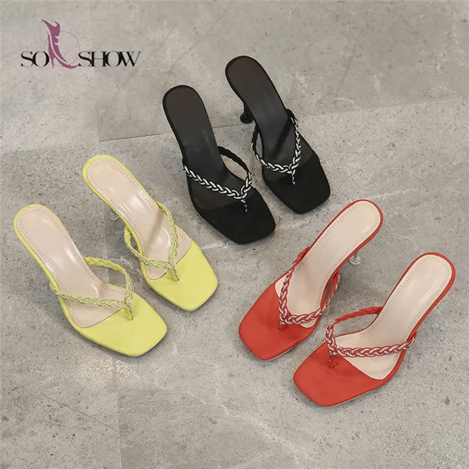 

New design ladies shoes thin high heel slippers wholesale pu ladies sandals