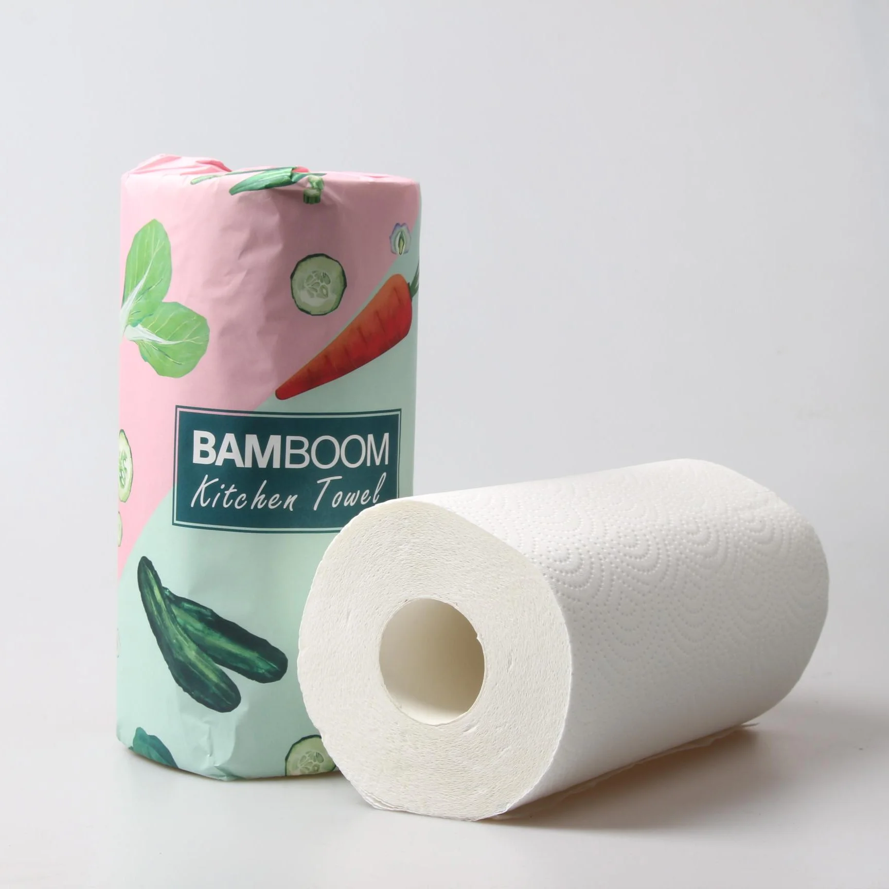 

BAMBOOM Wholesale bamboo Fiber disposable Kitchen Paper Towels Roll With Factory Price, Bleached/unbleached