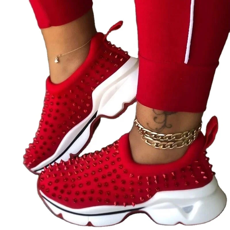 

Amazon Wish EBAY USA hot sale in stock fashion rivet PU lady casual shoes sports walking girl large size platform sneakers woman, Optional