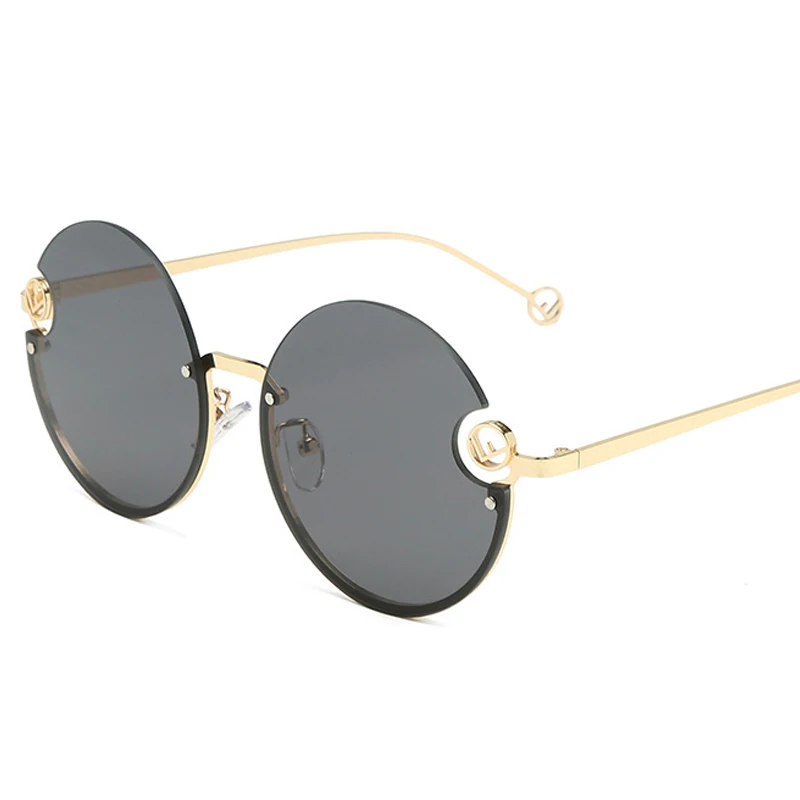 

wholesale luxury design f metal round women sun glasses custom logo men rimless circle fashion sunglasses