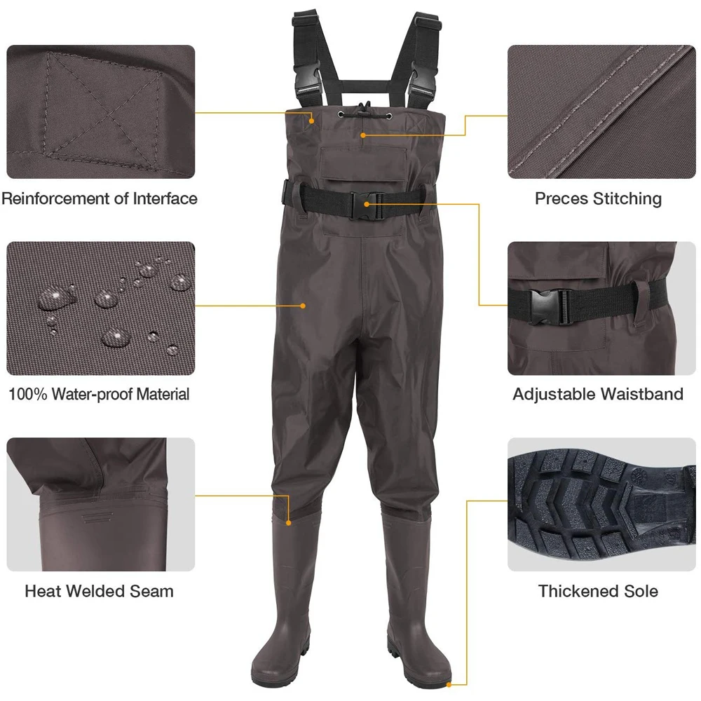 
Bootfoot chest wader, 2-Ply Nylon/PVC waterproof fishing & hunting waders for Men and Women (Green and Brown) B07 