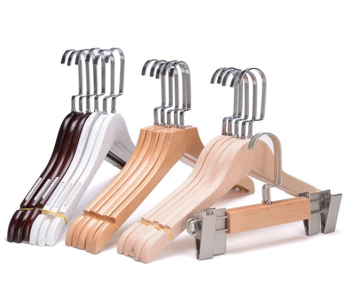 

2020 wholesale wooden children garment Non-slip clothes hanger trousers rack for customized adults and kids hanger with clips