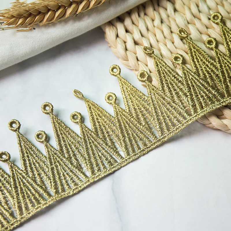 

6cm golden metallic lace trims water-soluble polyester embroidery fabric hollow diy decorative curtain lace trims embroidered