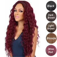 

Hot Sales Women Fashion Long Wine Red Human Hair Deep Wave Lace Frontal Wig