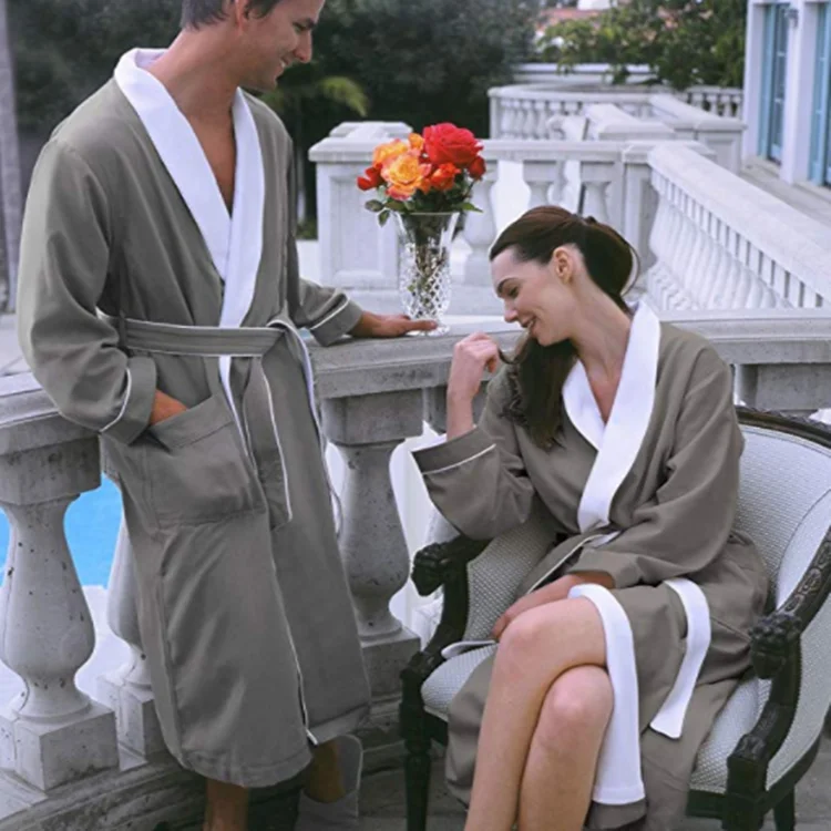 

wholesale luxury couple bathrobe organic cotton hotel linen bathrobe, White