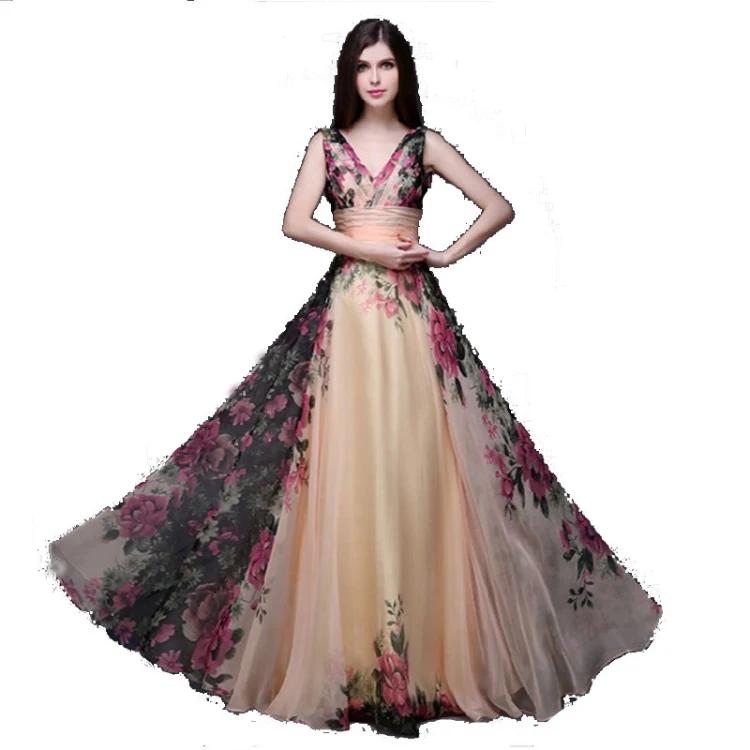 

Europe America Evening Ball Gown Floral Long Elegant Vintage Wedding Dress Women