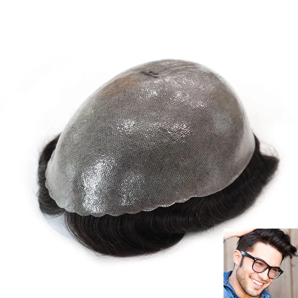

Skin 100% human hair toupee men's wig hair pieces for men