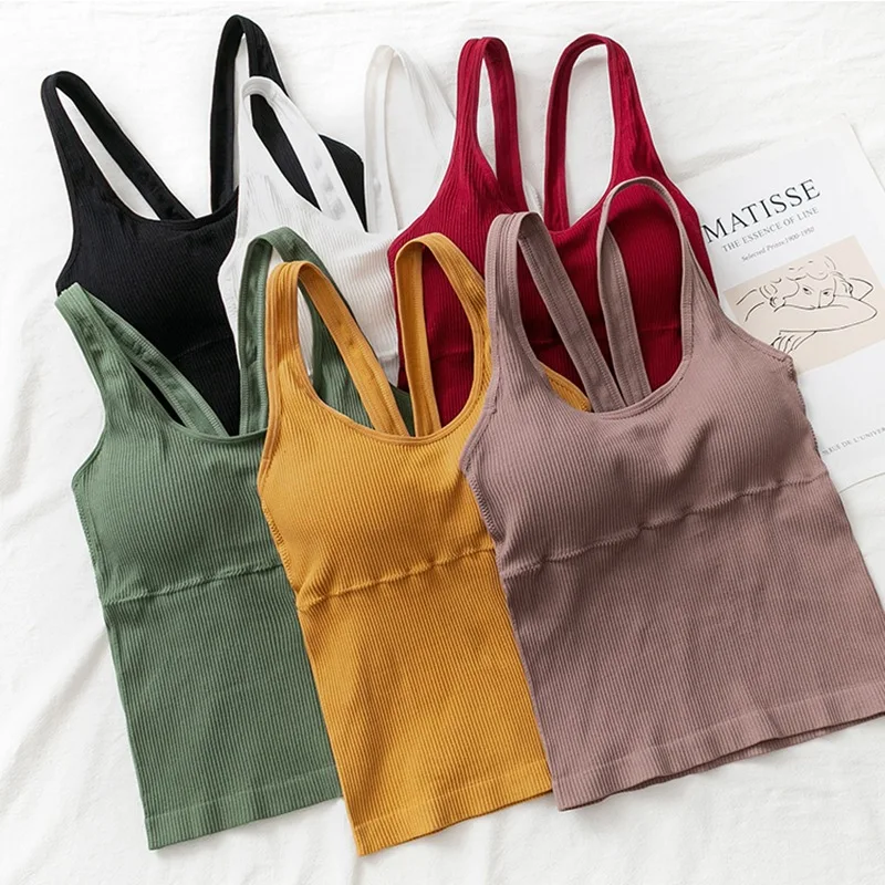 

Sexy Women's Seamless Crop Tops Underwear Female Brassiere Lady Lingerie With Removable Padded Camisole New Women Cloth Vest Top