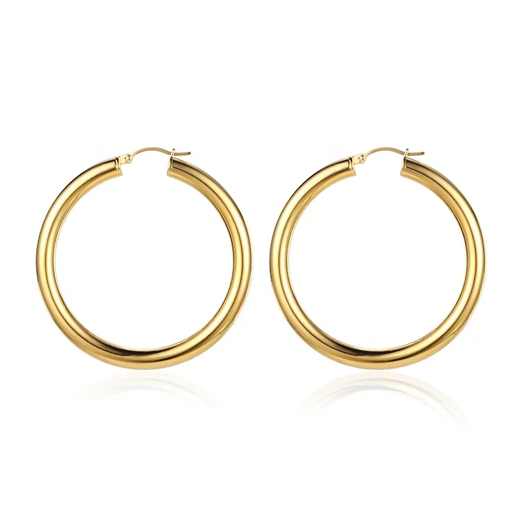 

Trendy Wire Gold Plated Hoop Earrings High Polished 30mm Circle Tube Hoop Earrings For Women, Silver/gold/rose gold