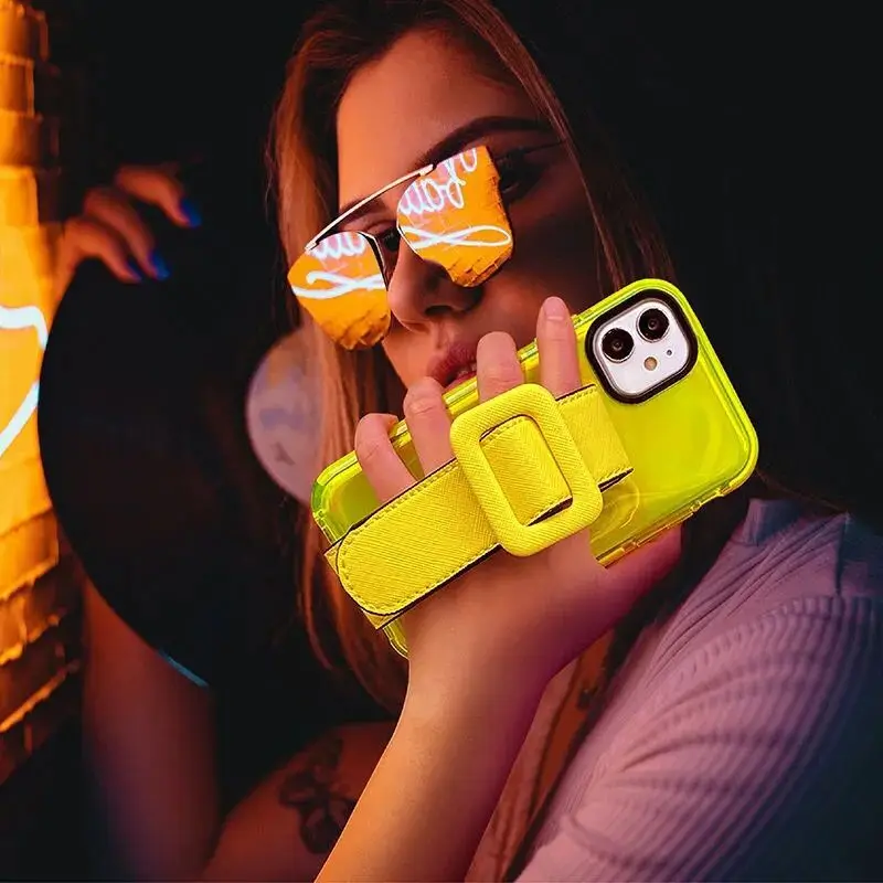

For iPhone 11 12 Pro Max Cases Fluorescent Strap Wristband Phone Case For iPhone X XR XS Max 7 8 Plus Back Cover