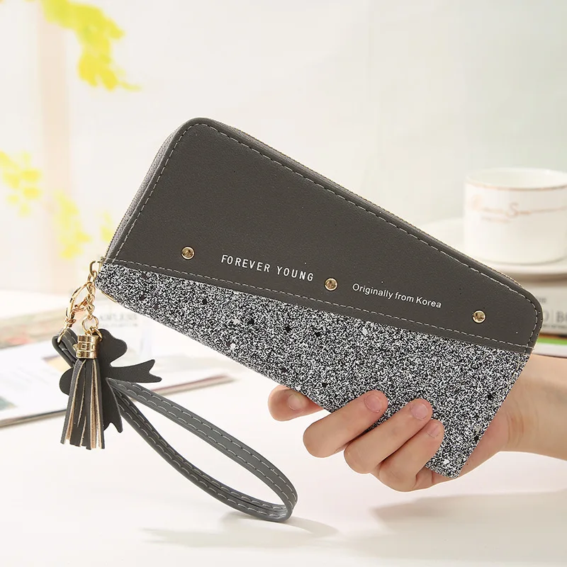 

New women's wallet long zipper gold powder female student mobile phone bag Clutch, 6 colors
