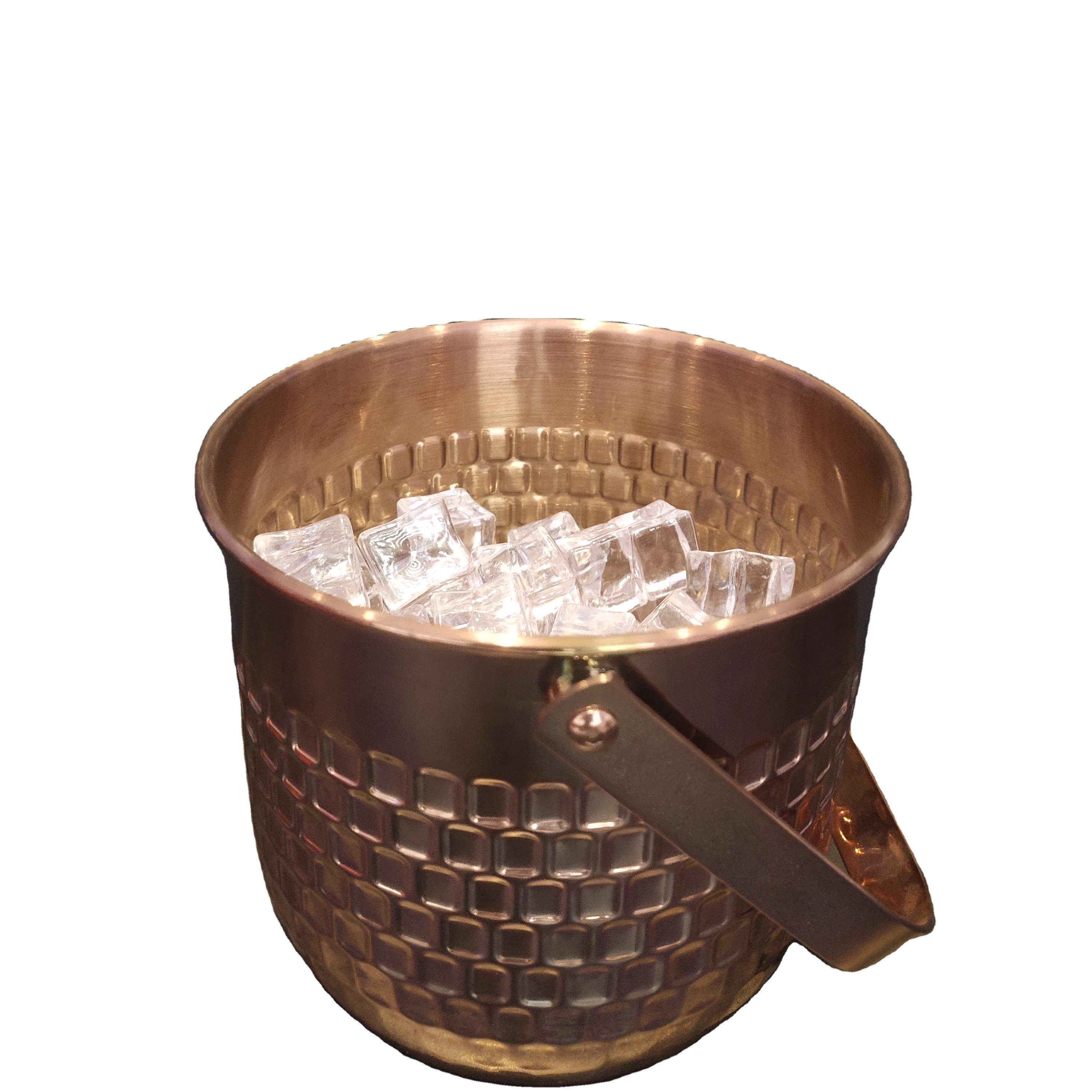 

Customer Logo Sustainable Barware OEM Ice Bucket with Handle High Quality Cheap rose golden Stainless Steel Champagne Bucket