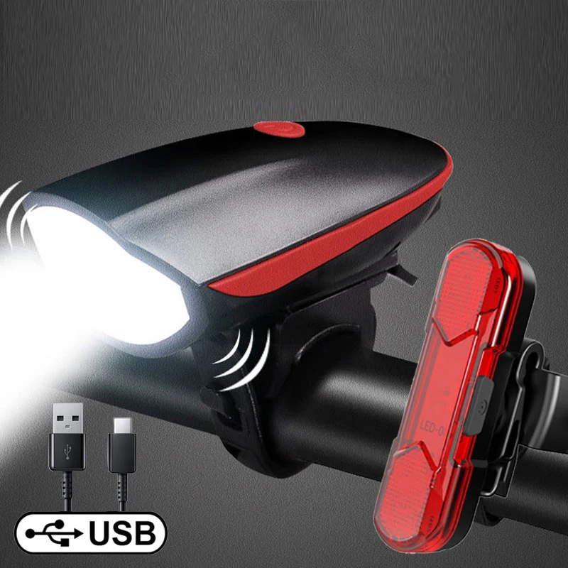 

Bike Light Waterproof MTB Bicycle Horn Light Lamp USB Charging LED Safety Warning Cycling Tail Light Bike Accessories