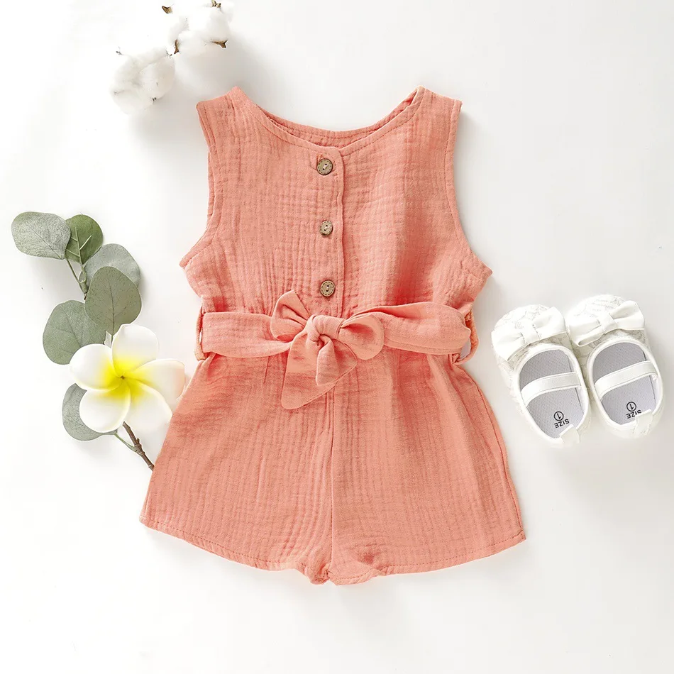 

Summer Baby Girls Clothing Jumpsuits Sleeveless One-Pieces Solid Sunsuit Romper Baby Outfits, As picture show