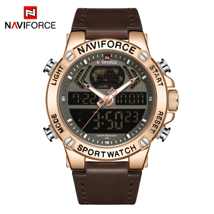 

NAVIFORCE 9164 Luxury 2019 Mens Watch Sport LED Digital Quartz Watches Military Leather Waterproof Clock Men Relogio Masculino