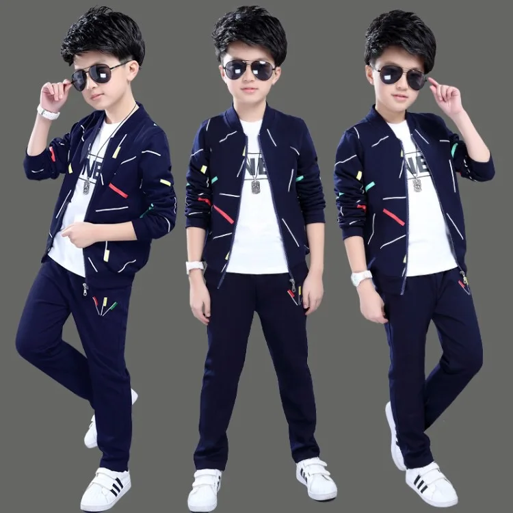 

Zipper long sleeve stripe jacket print sport suit spring kids boys clothes sets