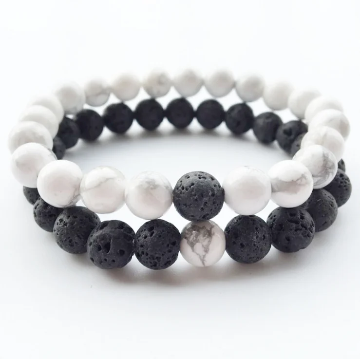 

Essential Oil Perfume Diffuser 8mm Black Lava Stone Beads Bracelet White Howlite Stone Beads Bracelet Stretch Jewelry, Picture shows