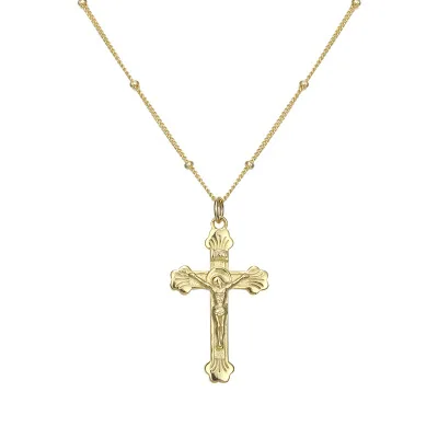 

VIANRLA Crucifix Cross Pendant Necklace 925 Sterling Silver Jesus Cross Necklace With Beaded Chain