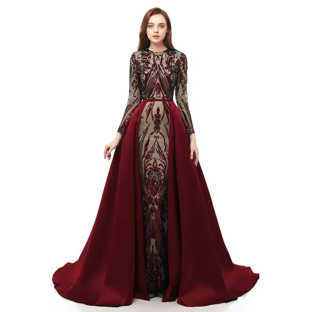 

Top quality Arabic Mermaid Evening Dresses Long Sleeves Red Carpet Celebrity Event Formal Party Prom Gowns, Picture color