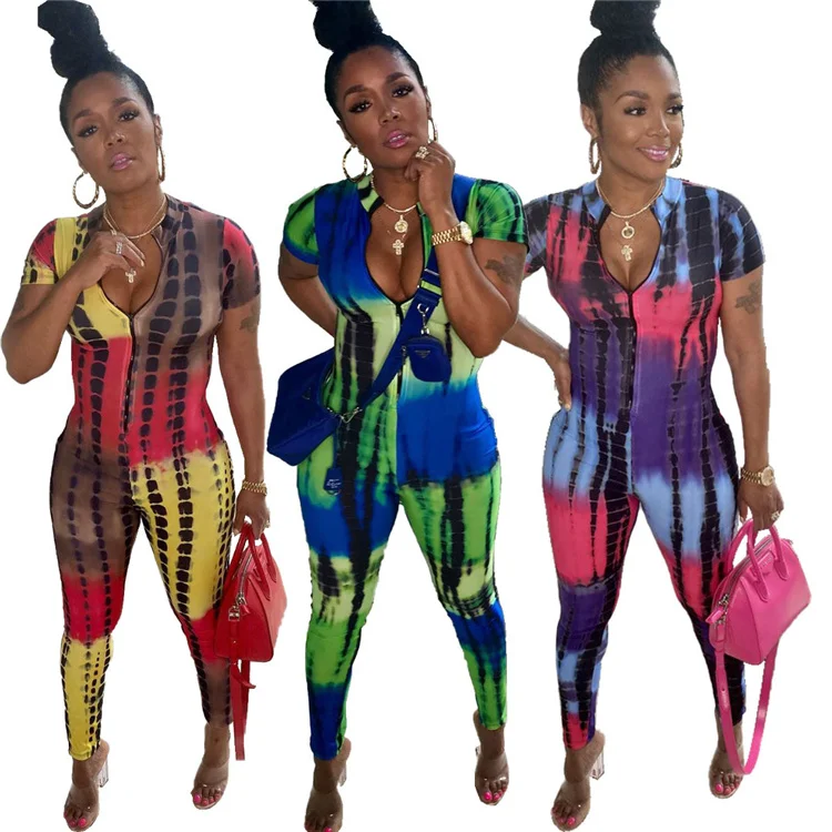 

Women's fashion multicolor printed jumpsuit Skinny Sport one piece Jumpsuit, Customized color