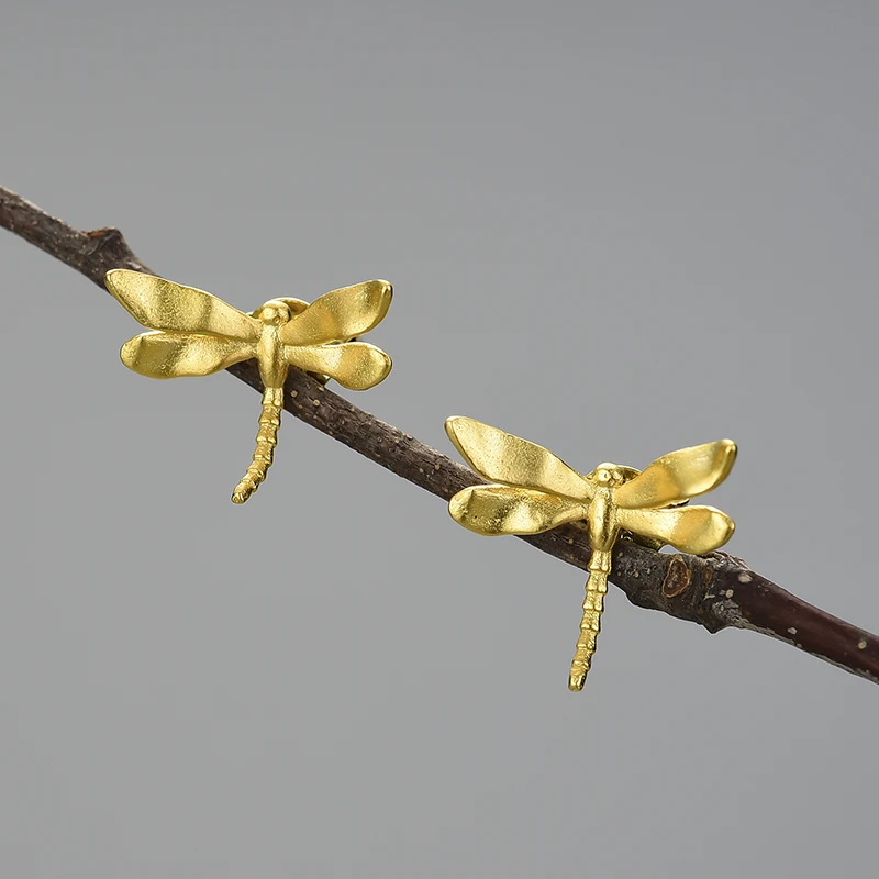 

Lotus Fun wholesale hand made Summer 925 Sterling Silver 18k gold Cute Dragonfly Stud Earrings Minimalist animal women jewelry