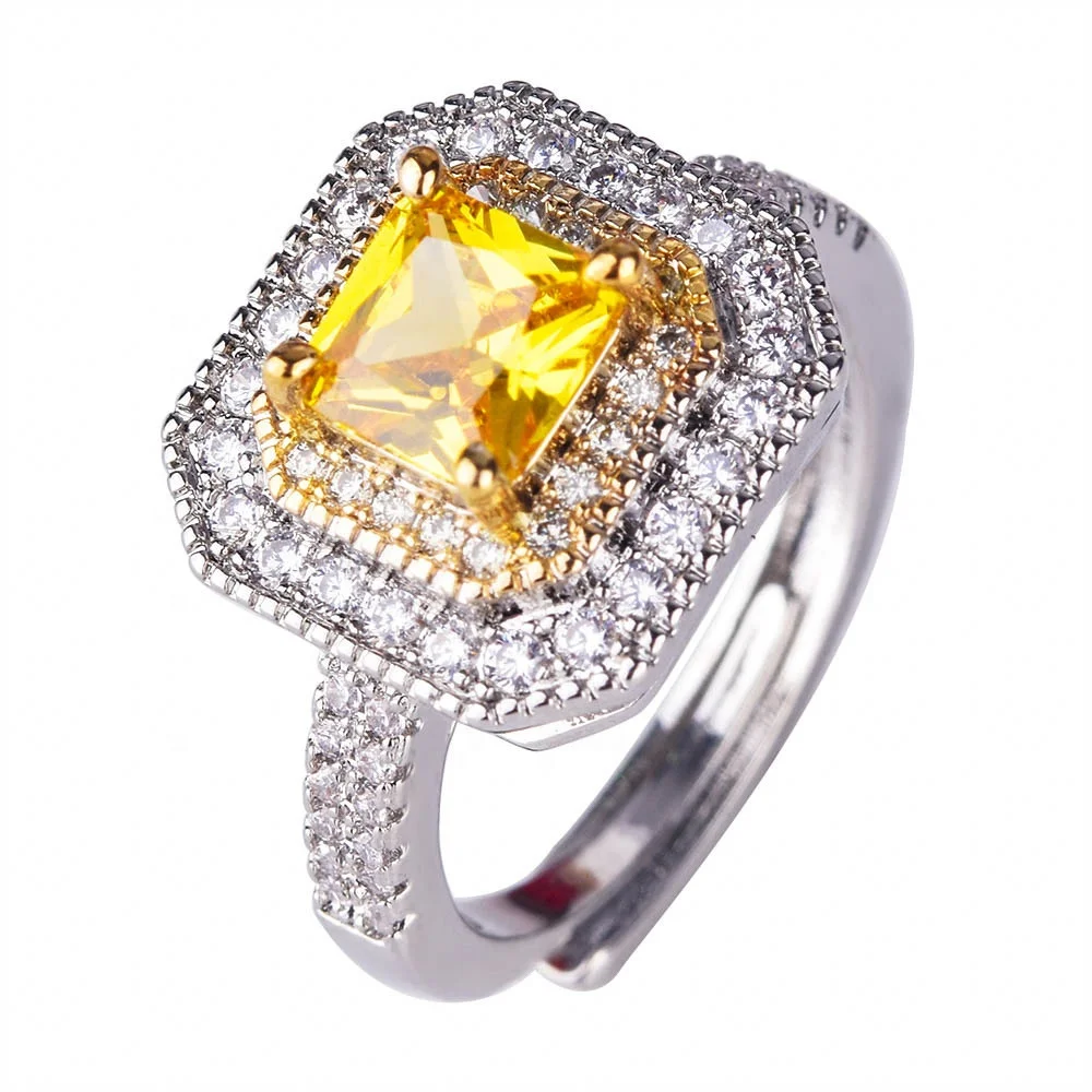 

Luxury Female Girl Crystal Ring Yellow Ring Promise Engagement Rings For Women
