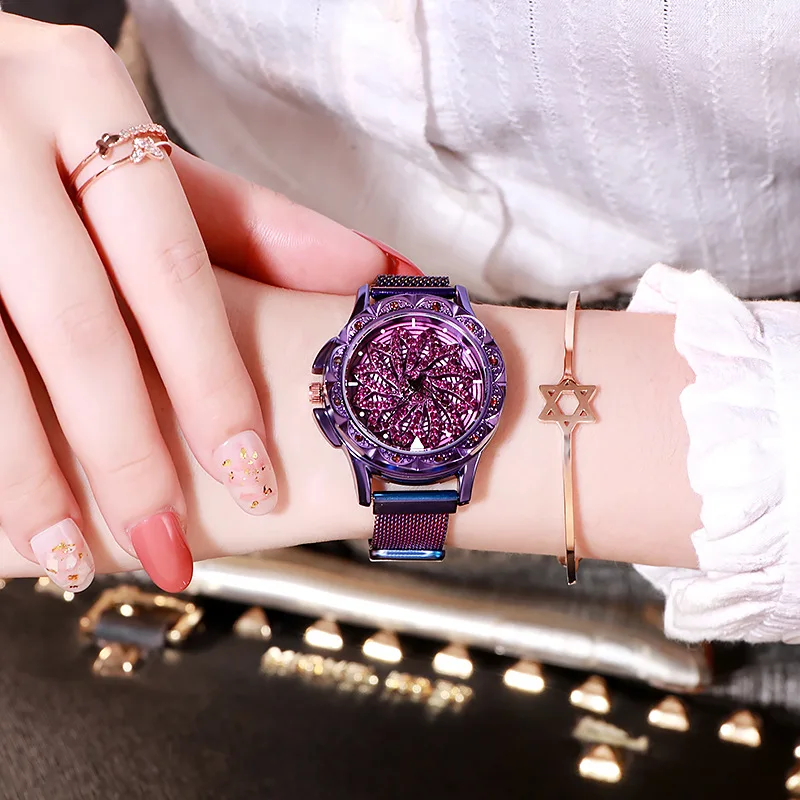 

Multicolor Diamond cherry blossom girl students women watch Starry sky Luxury Mesh belt magnetic watch ladies gift