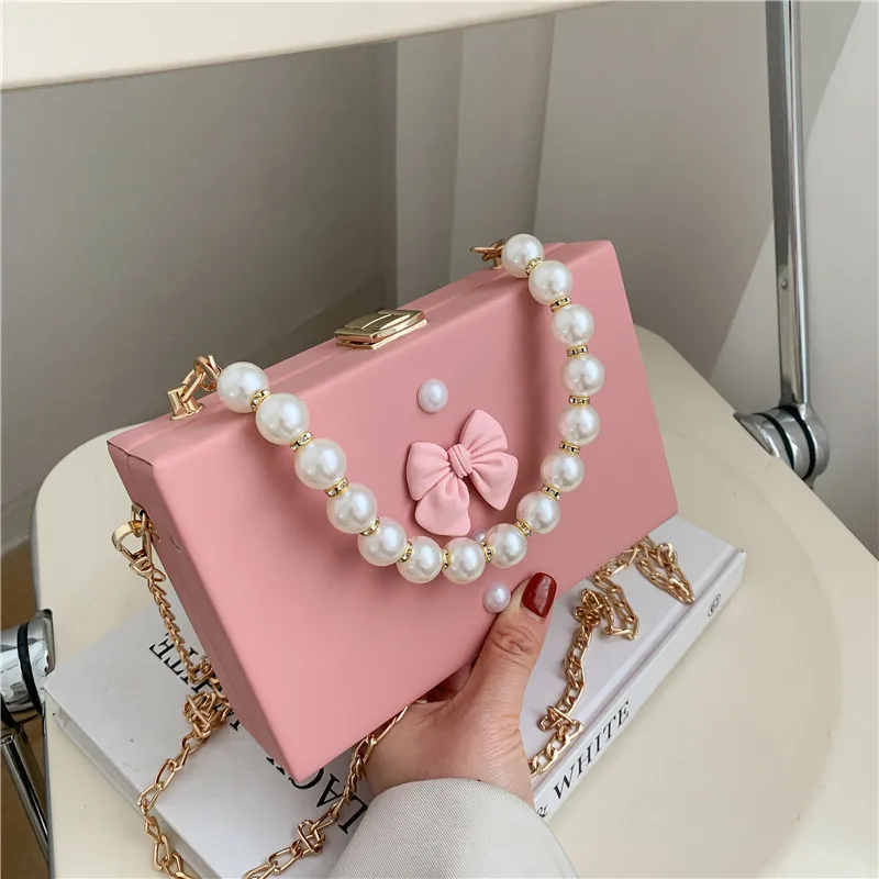 

Luxury Cute Bow Handbags For Women Designer Famous Brands Pearl Tote Lock Bags Ladies Hand Bags 2021 Fashion Summer Handbags