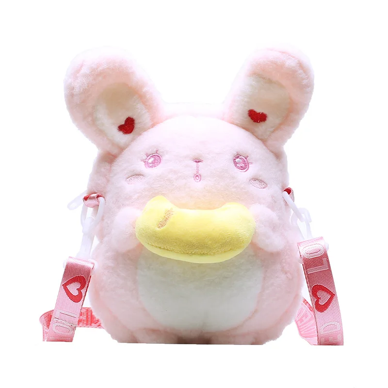 

SP599 Wholesale Korean funny cartoon bunny plush bag winter girl heart doll shoulder wool bag, Multi colors