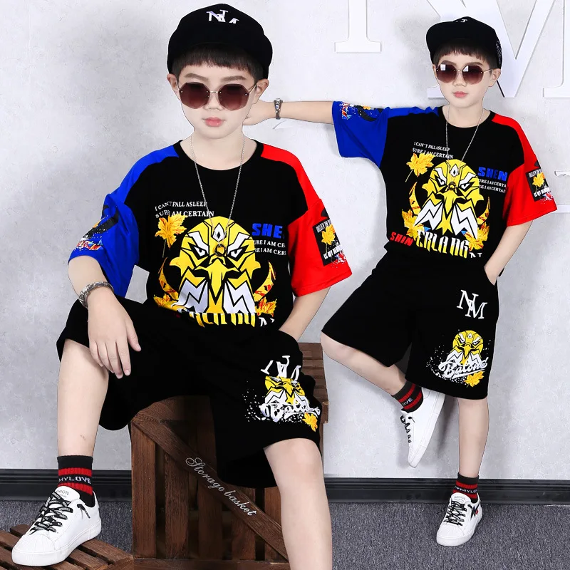 

Wholesale Kids Clothing Sets Over 4 years old Casual Wear Boys Outfits Printed T-shirts Short Pants Children's Clothing Sets