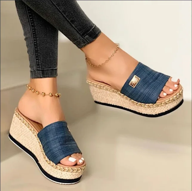 

designer colorful cheap casual espadrilles canvas high wedge female 2020 shoes slippers