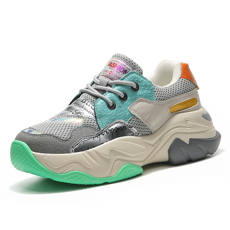 

New suede leather mesh splicing casual women's shoes fashion trend breathable women's jogging shoes large size sneakers, Double color
