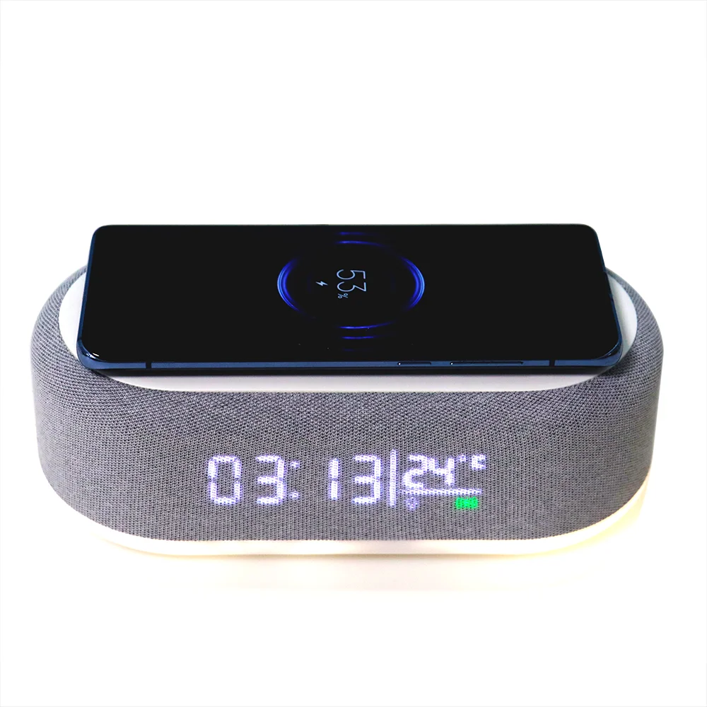 

Custom Temperature Display Led Digital Alarm Clock 15w 3 in One Alarm Clock Wireless Charger Stand