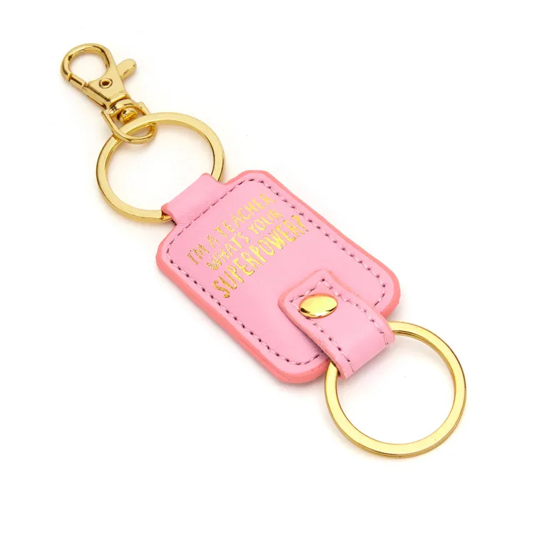 

New Arrival Personalised Pink Fashion Blank Handmade Gold Ring Keychain Custom Leather Womans Keyring, Photo